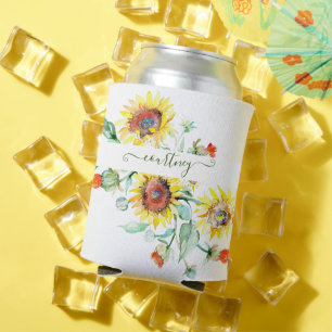 Aquarell-Sonnenblumen personalisiert    Dosenkühler