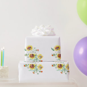 Aquarell-Sonnenblumen personalisiertes Geschenkpap Geschenkpapier