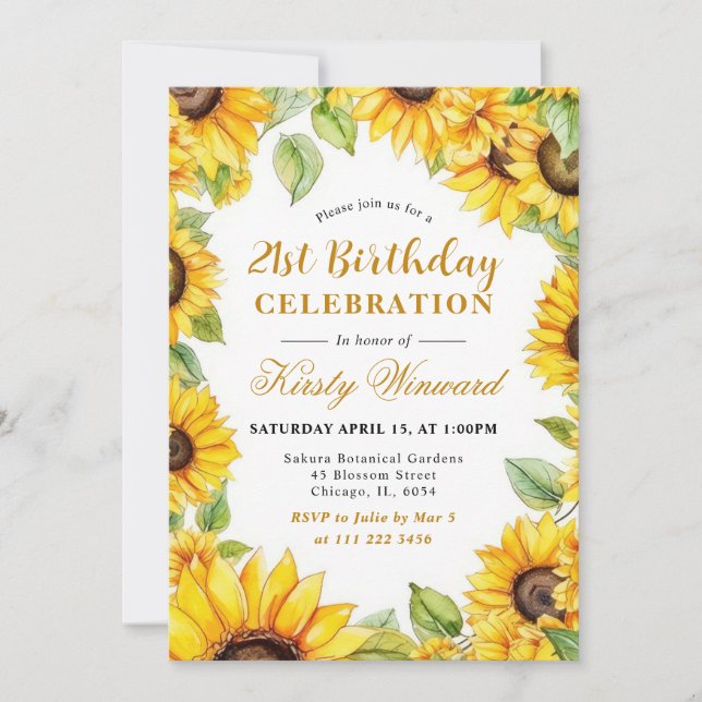 Aquarell Sonnenblumen Rahmen Geburtstag Einladung (Vorderseite)