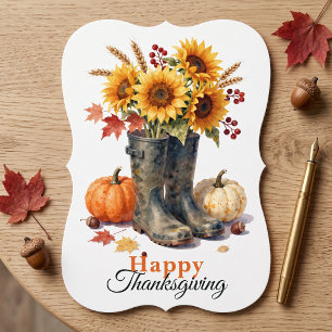 Aquarell-Sonnenblumen-Regenstiefel-Thanksgiving Karte