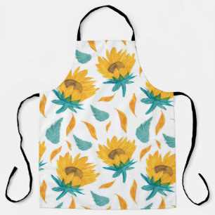 Aquarell-Sonnenblumen: Sommer Botanischer Druck Schürze