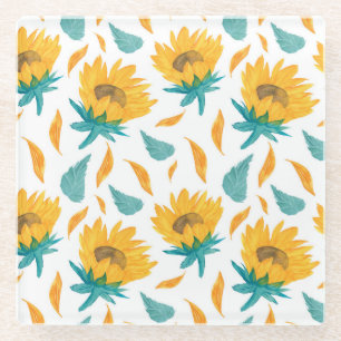 Aquarell-Sonnenblumen: Sommerlicher Botanischer Dr Glasuntersetzer