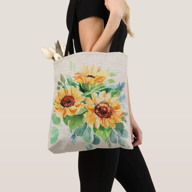 Aquarell-Sonnenblumen Tasche (Von Nahem)
