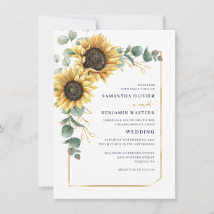 Aquarell-Sonnenblumen- und Eukalyptus-Hochzeit Einladung