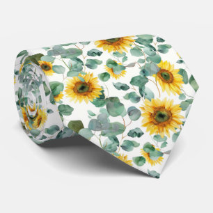 Aquarell-Sonnenblumen- und Eukalyptus-Nahtlosmuste Krawatte