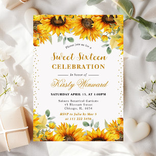 Aquarell-Sonnenblumen und goldener Glitter Sweet 1 Einladung