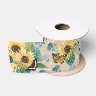 Aquarell-Sonnenblumen und Schmetterlinge auf Perga Satinband
