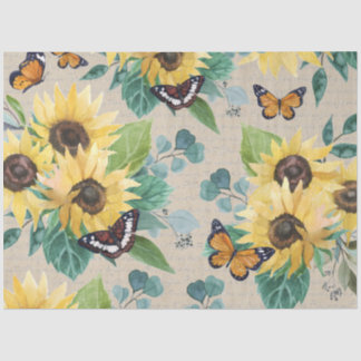 Aquarell-Sonnenblumen und Schmetterlinge Decoupage Seidenpapier