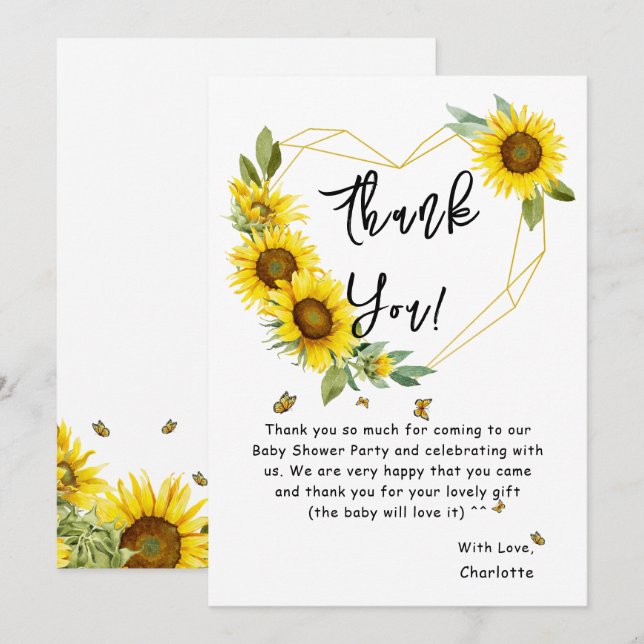Aquarell Sonnenblumen und Schmetterlinge Kinderdus Dankeskarte (Vorne/Hinten)
