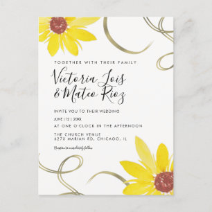 Aquarell-Sonnenblumen-Wildblumen-Hochzeit Postkarte