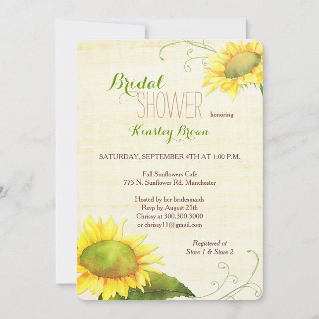 Aquarell Sonnenblumen Wirbles Brautparty Einladung (Vorderseite)