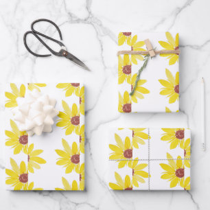 Aquarell-Sonnenblumenknospen Handgemaltes Muster Geschenkpapier Set