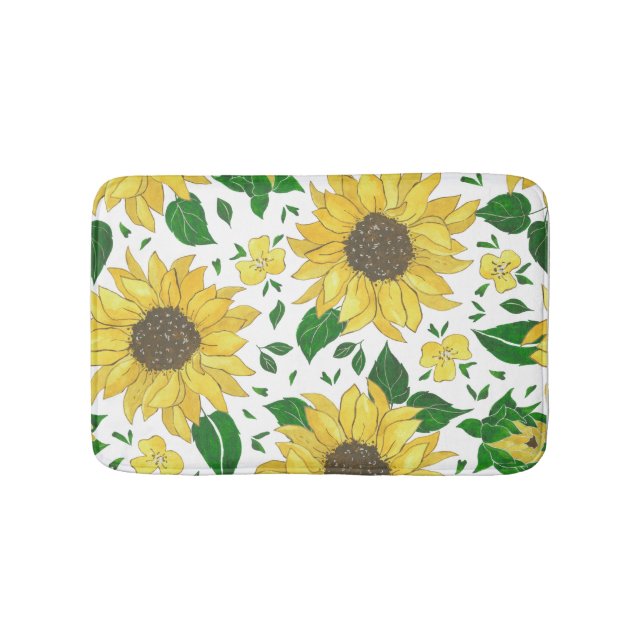 Aquarell-Sonnenblumenmuster  Badematte (Vorderseite)