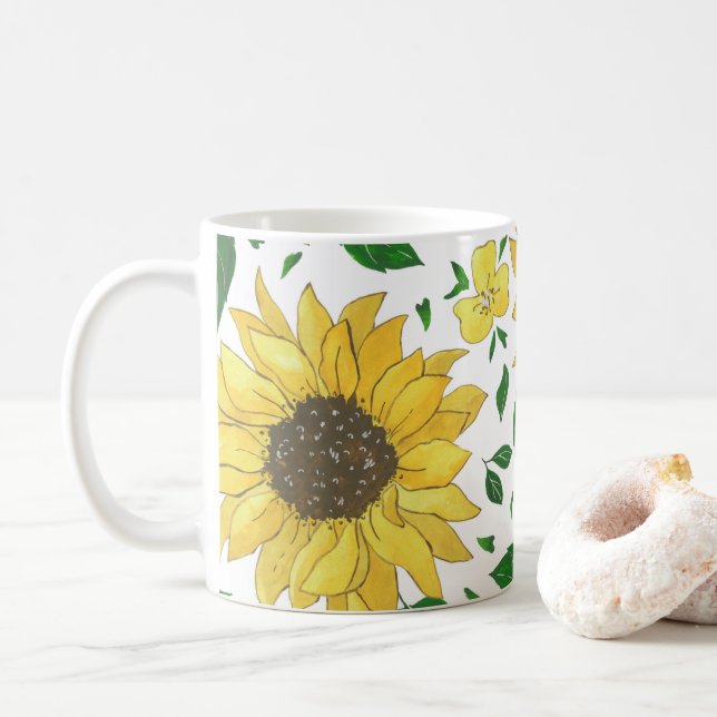 Aquarell-Sonnenblumenmuster  Kaffeetasse (Mit Donut)