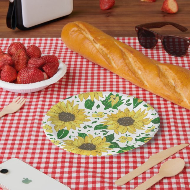 Aquarell-Sonnenblumenmuster  Pappteller (Picknick)