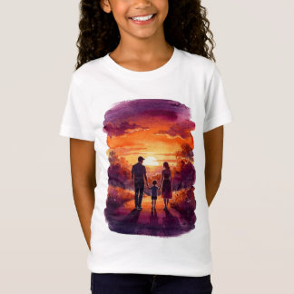 Aquarell-Sonnenuntergang-Familien-Spaziergang – Si T-Shirt