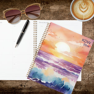 Aquarell-Sonnenuntergang-Surf-Monogramm Planer