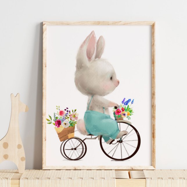 Aquarell Sonnige Blume Fahrrad | Bunny Wall Print Poster (Von Creator hochgeladen)