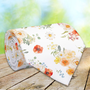 Aquarell Sonnige Blumen Florales Muster Krawatte