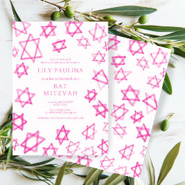 Aquarell Spaß Rosa Star von David Bar Bat Mitzvah Einladung