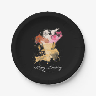 Aquarell Spritzer Geburtstags-Eiscreme Pappteller