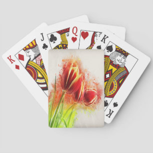 Aquarell-Spritzer rote gelbe Tulpen floral Spielkarten