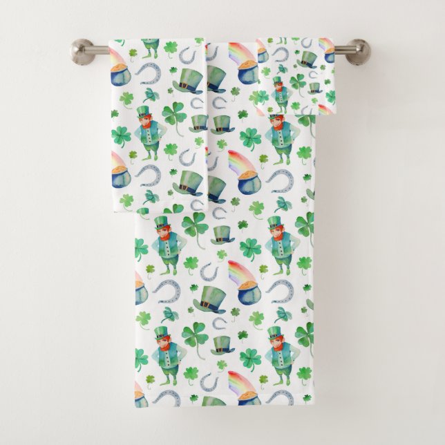 Aquarell-St Patrick Tagesmuster Badhandtuch Set (Insitu)