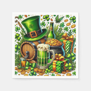 Aquarell St. Patrick's Day Bier, Münzen und Kleebl Serviette