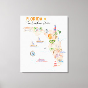 Aquarell-Staatskunstkarte von Florida Leinwanddruck