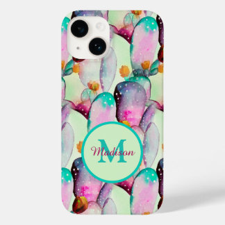 Aquarell Stachelige Birnenkaktus Blumen Monogramm Case-Mate iPhone 14 Hülle