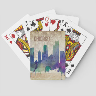 Aquarell-Stadt-Skyline Chicagos, IL   Spielkarten