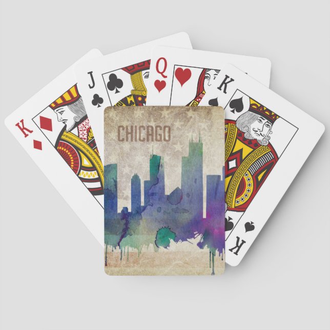 Aquarell-Stadt-Skyline Chicagos, IL | Spielkarten (Rückseite)