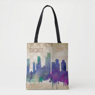 Aquarell-Stadt-Skyline Chicagos, IL Tasche