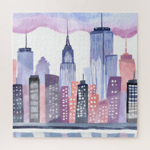 Aquarell-Stadtansicht-Silhouette