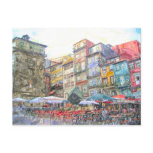 Aquarell. Stadtansicht von Porto am Douro.