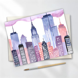 Aquarell-Stadtbild-Silhouette Postkarte