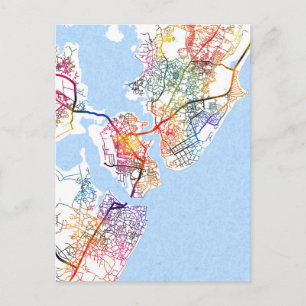 Aquarell-Stadtplan von Mombasa Kenia Postkarte