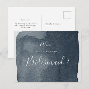 Aquarell Stahlblau-Waschbrautjungfer-Einladung Postkarte