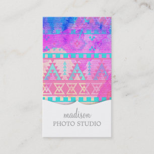Aquarell-Stammes- aztekisches Rosa-und Aqua-Muster Visitenkarte