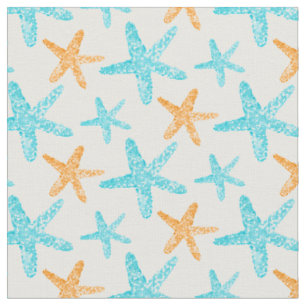 Aquarell Starfish Aquamarin Orangenmuster Stoff