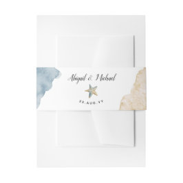 Aquarell Starfish Beach Hochzeit Dusty Blue Ocean Einladungsbanderole