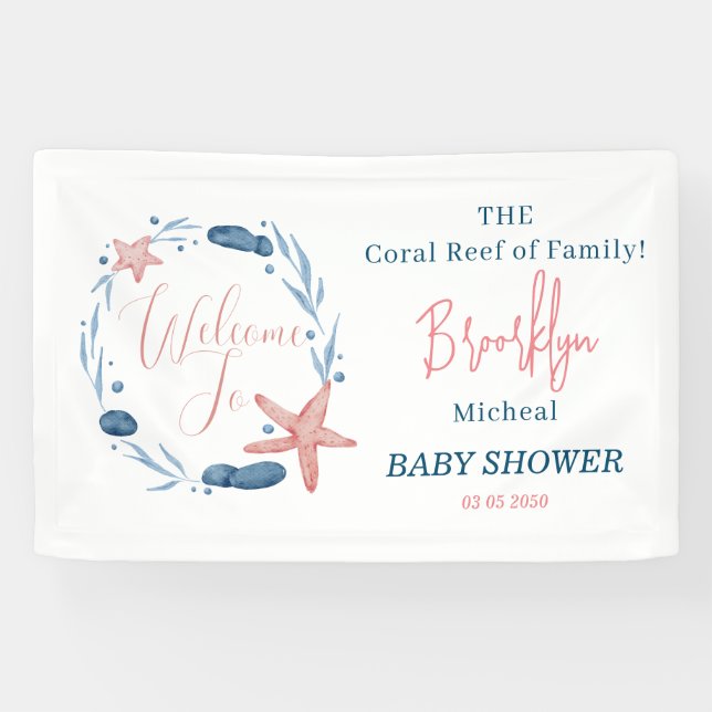 Aquarell Starfish Coral Reef Kinderdusche Willkomm Banner (Horizontal)