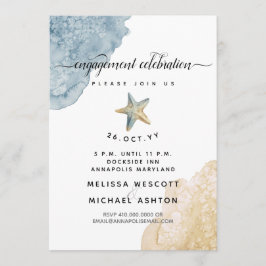 Aquarell Starfish Dusty Blue Coasty Verlobung Einladung