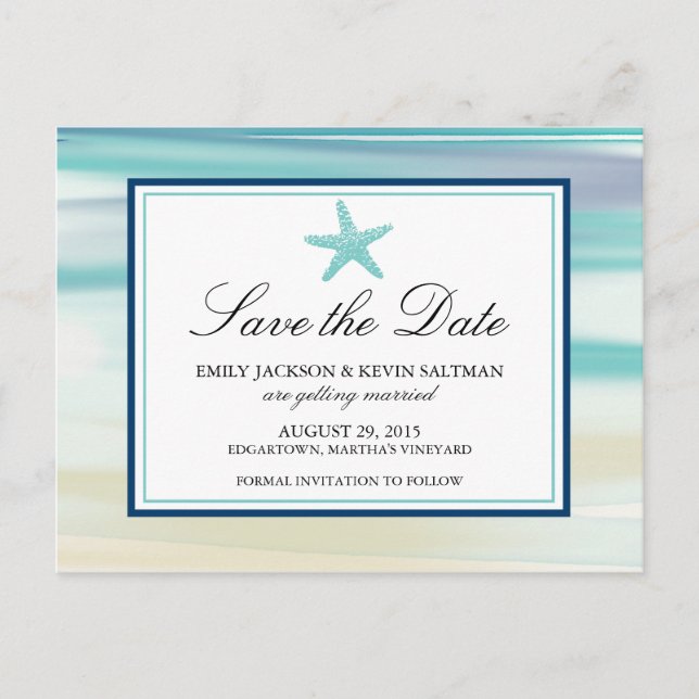 Aquarell Starfish Save the Date Ankündigungspostkarte (Vorderseite)