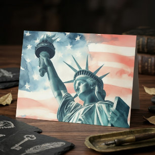 Aquarell Statue of Liberty mit amerikanischer Flag Dankeskarte
