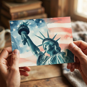 Aquarell Statue of Liberty mit amerikanischer Flag Postkarte