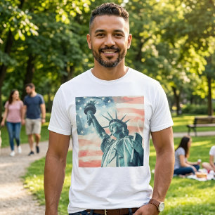 Aquarell Statue of Liberty mit amerikanischer Flag T-Shirt