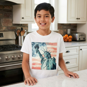 Aquarell Statue of Liberty mit amerikanischer Flag T-Shirt