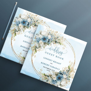 Aquarell Staubblaue Blumen Gold Gästebuch