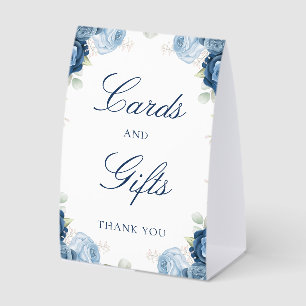 Aquarell Staubblaue Blumenkarten und Geschenke Tischaufsteller